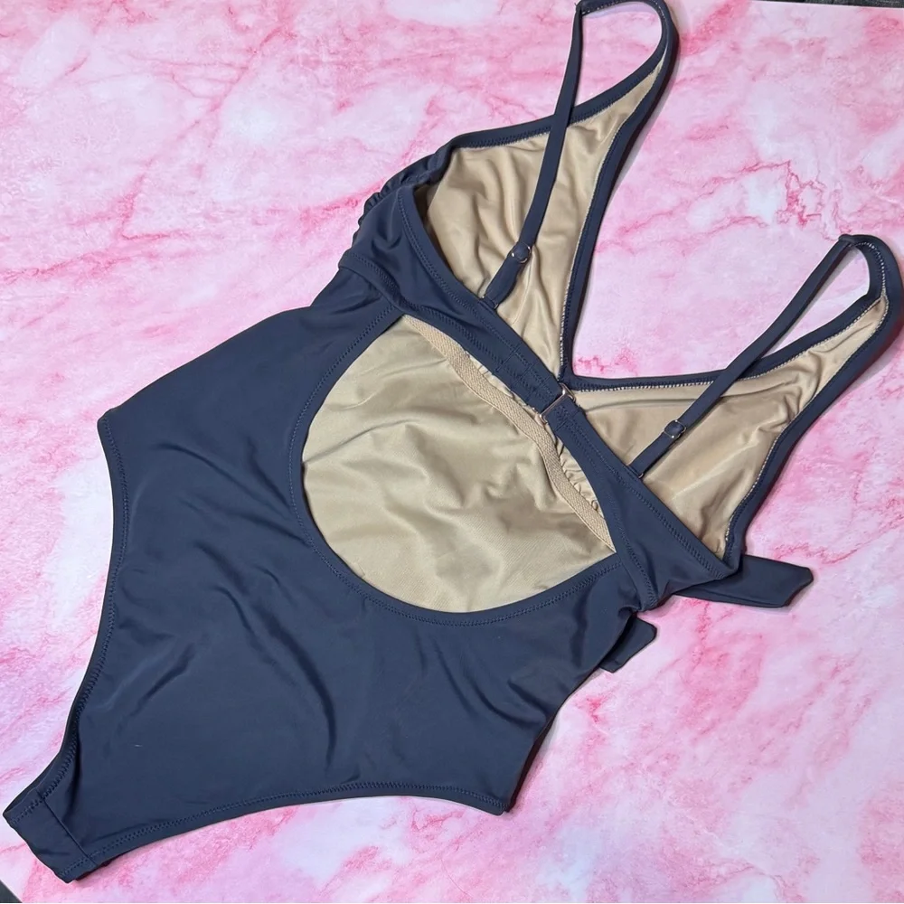 Shade & Shore Navy One Piece Swimsuit Small Tummy Control Cutout Beachwear Chic